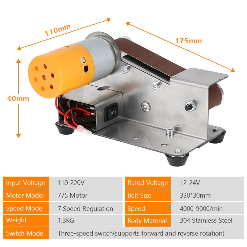 110V/220V Multifunctional Mini Electric Belt Sander DIY Polishing Grinding Machine Cutter Edges With 10PCS Belt Sharpener Tool