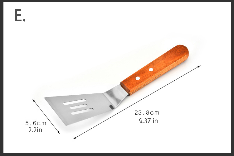 Kitchen Spatula Wooden Handle Grill Turner Stainless Steel Metal Scrape For Pancake Teppanyaki Hibachi Griddle Cooking Utensil