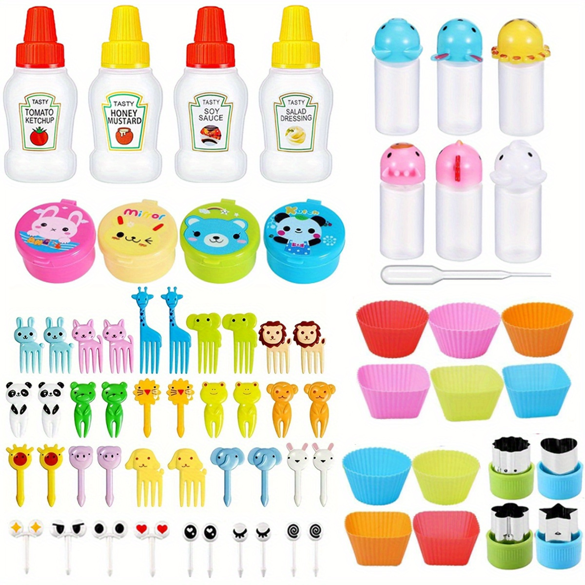 Lunch Bento Soy Sauce Box Container with Dropper Cute Plastic Condiment Dispenser Mini Salad Tomato Sauce Bottle