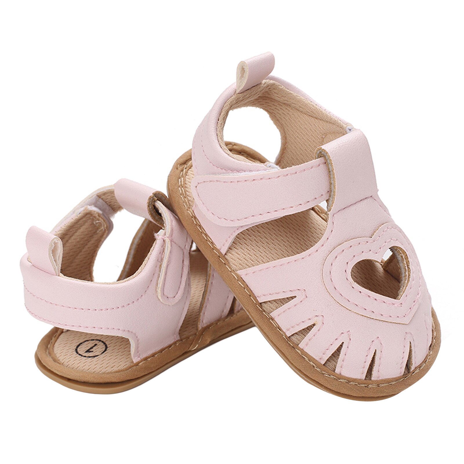 Toddler Baby Summer Sandals Solid Color Heart-shaped Cutout Soft Sole Girls Boy Beach Sandals 0-18Months