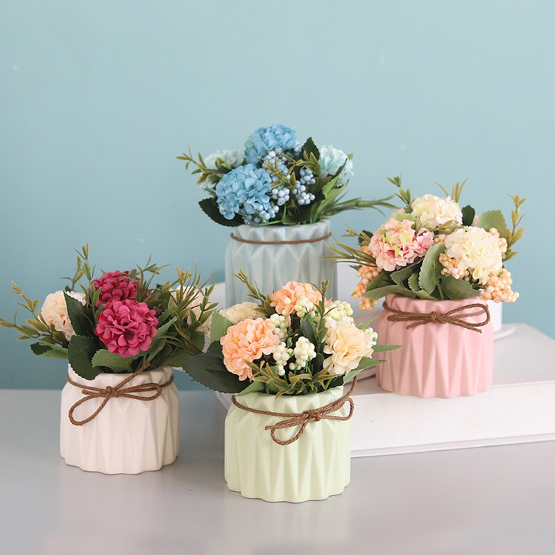 European Ceramic Vase with Artificial Flowers Minimalist Office Desktop Indoor Green Plants Pot Home Garden Decoration Vases