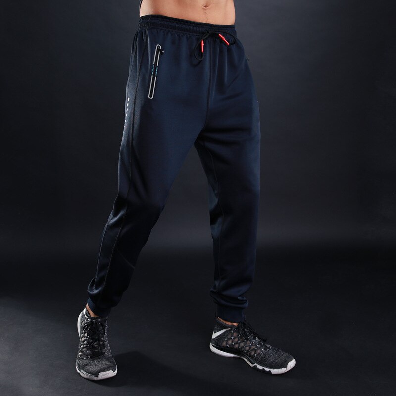 Efterår vinter mænd løb træningsbukser sport bukser jogging fodbold basketball fitness fitness sport joggingbukser lynlås lomme: Lxl 10818 marine / S