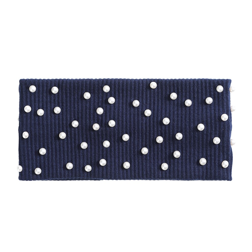Molans Winter Effen Kleur Brede Tulband Gebreide Katoenen Haarband Parel Hoofdband Voor Vrouwen Meisjes Elastische Haarbanden Accessoires: C