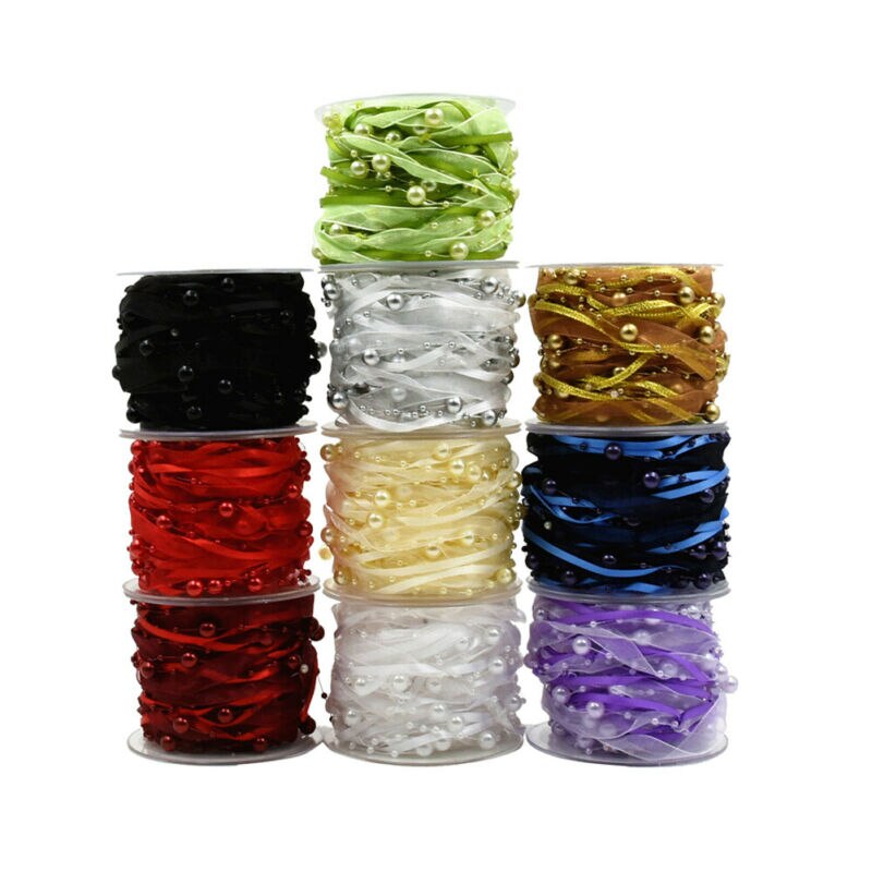 Ruban de décoration en chaîne de perles | 12 couleurs, ruban Transparent pour décoration faite à la main, bricolage