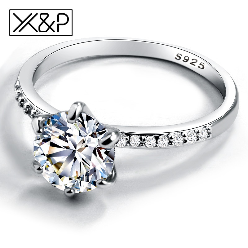 X & P anillo de compromiso clásico 6 garras AAA circón cúbico blanco mujer anillos de boda joyería
