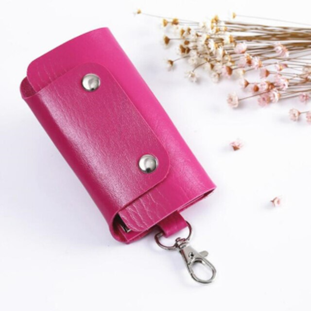 1 Pc Draagbare Lederen Huishoudster Houders Auto Sleutelhanger Key Holder Bag Case Unisex Wallet Cover Eenvoudige Effen Kleur Opbergtas: rose red