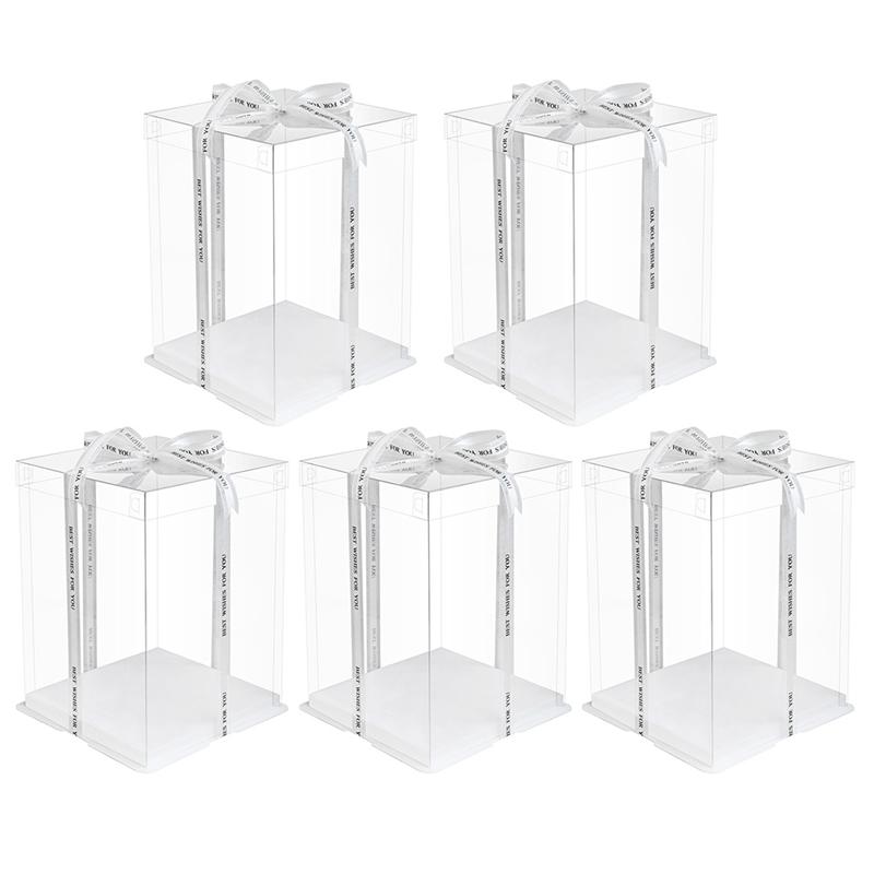 5Pcs Transparante Verjaardagstaart Plastic Taart Verpakking Dozen Organizer Cake Case Voor Thuis Dessert Winkel (8 Inch dubbele Lagen)