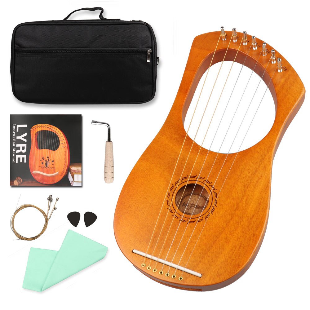 7 Staal String Houten Lier Harp Met Stemsleutel/Draagtas/Schoonmaakdoekje Picks Muziek Instrument Voor kinderen Beginner