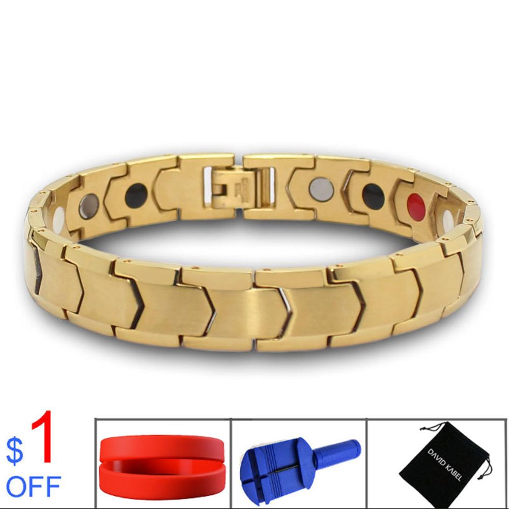 Bracelets de thérapie magnétique de Germanium d'hologramme de femmes guérissant le Bracelet d'équilibre d'énergie de Tourmaline noire des hommes bijoux de soins de santé: Or-couleur / 20.5 cm