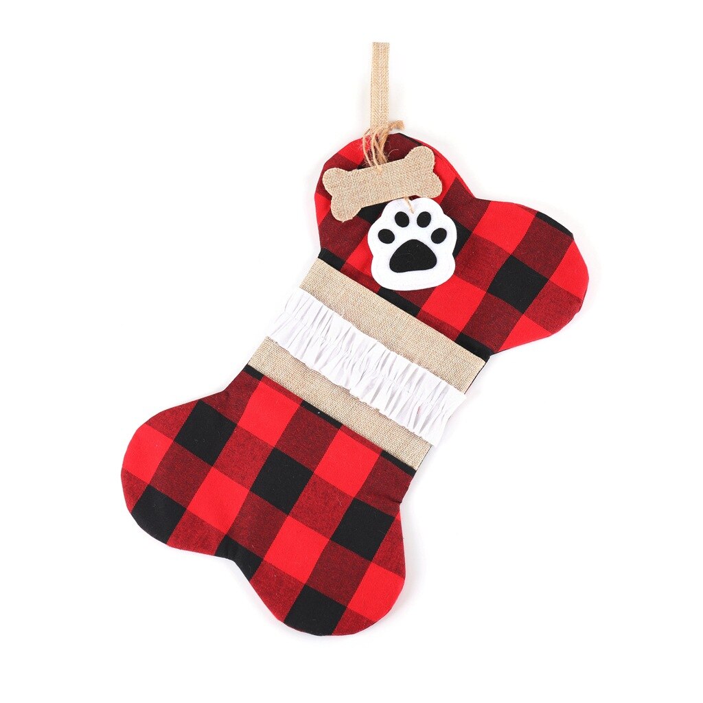 Plaid Kerstsok Opknoping Puppy Pet Hond Botten Thuis Decor Kous Met Grote Poot Voor Xmas Decoraties Kerst Bag: A
