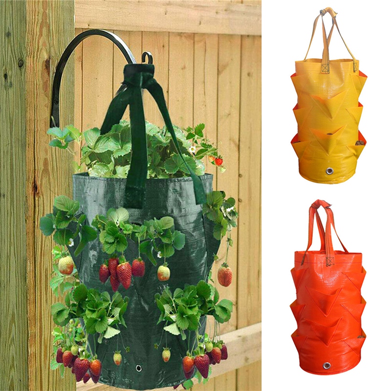3 Gallons Strawberry Planting Growing Bag Multi-mouth Container Bags Vegetable Wall Hanging Flower Pots Garden Supplies Tool