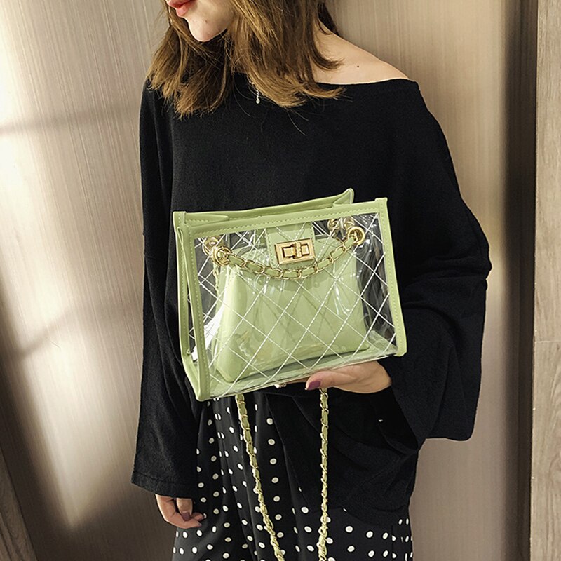 Pequeña bandolera de mensajero de plástico transparente Meteor bird, bandolera verde para mujer, para viaje de niña