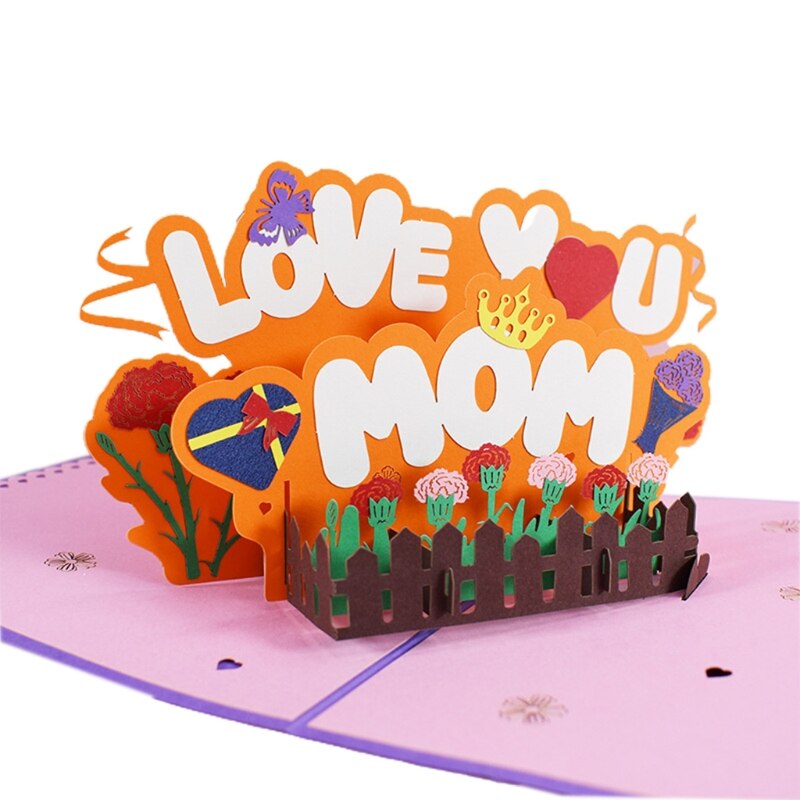 3D Pop-Up Love You Mom Greeting Card for Happy Birthday Mother's Day Envelope