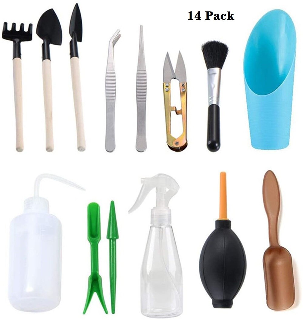 16pcs Bonsai Tools Garden Tools Set Succulent Plants Hand Tools Pot Growing Kit for Indoor Outdoor Plant Pruning Supplies: 14 pcs
