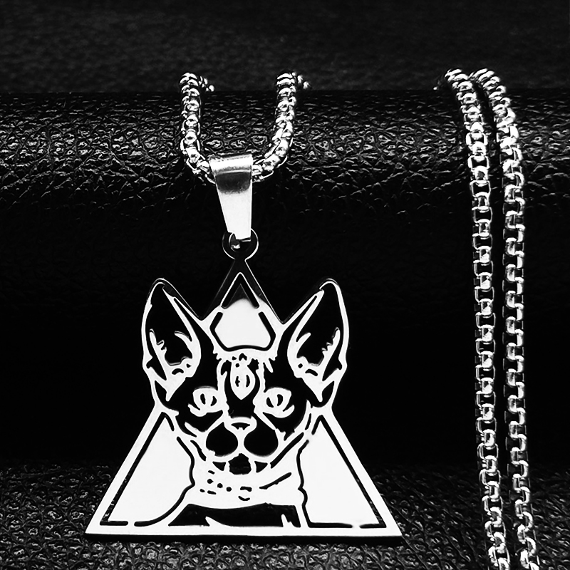 Collar de diosa del gato egipcio Bastet, collares Vintage de acero inoxidable, Color plateado, antiguo Egipto, joyería para hombre N4637S02: Cobalto violeta
