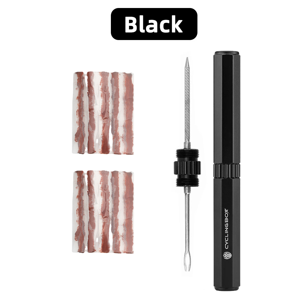 Kit de reparación de neumáticos sin cámara para bicicleta de montaña, tapón plano para pinchazo, reparación de tiras de tocino de goma y juego de herramientas de inserción: Blanco