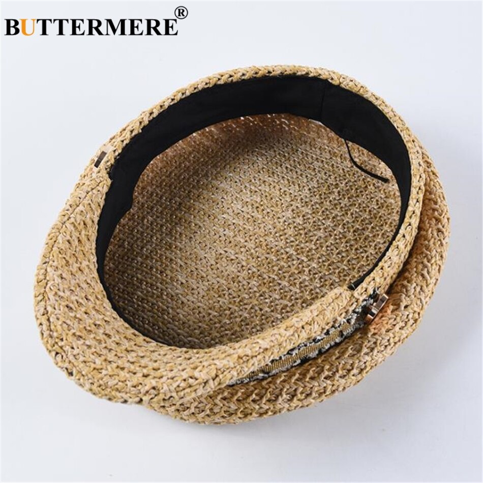 BUTTERMERE Straw Newsboy Cap Women Baker Boy Hat Female Khaki British Style Retro Brand Spring Summer Octagonal Cap