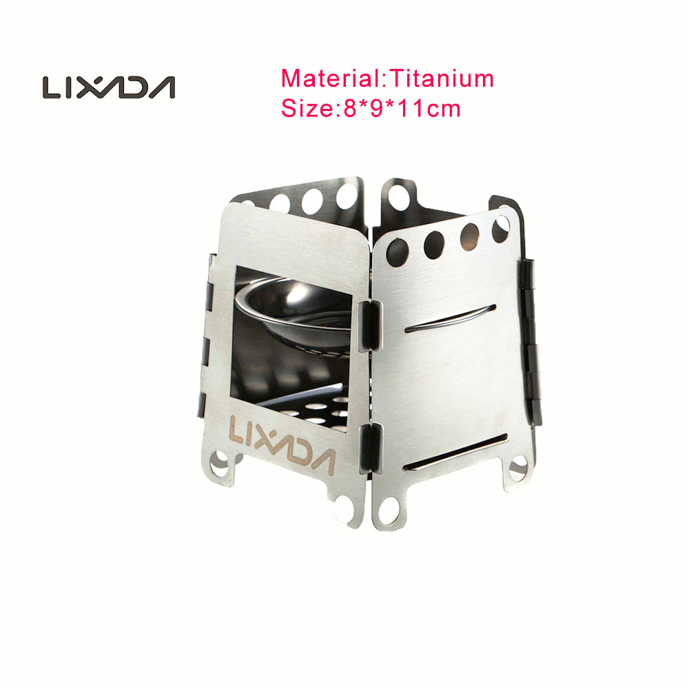 Lixada Portable Titanium Lightweight Folding Wood Stove Pocket Stove Outdoor Cooking Backpacking Camping Stove set accessories: Wood Stove-1