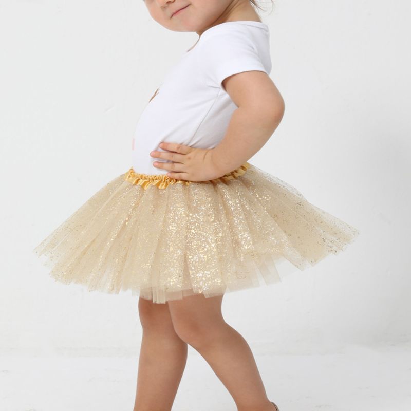 Infant Baby Girls Ballet Dance Tutu Skirt 3 Layers Tulle Glitter Golden Sequins Fluffy Princess Mesh Pettiskirt 0-8 YearQX2D