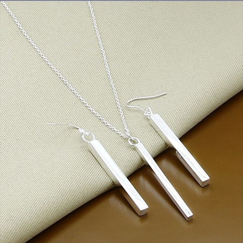 Conjunto de joyería de plata esterlina , collar cuadrado Simple, pendientes, de Navidad, nueva 925