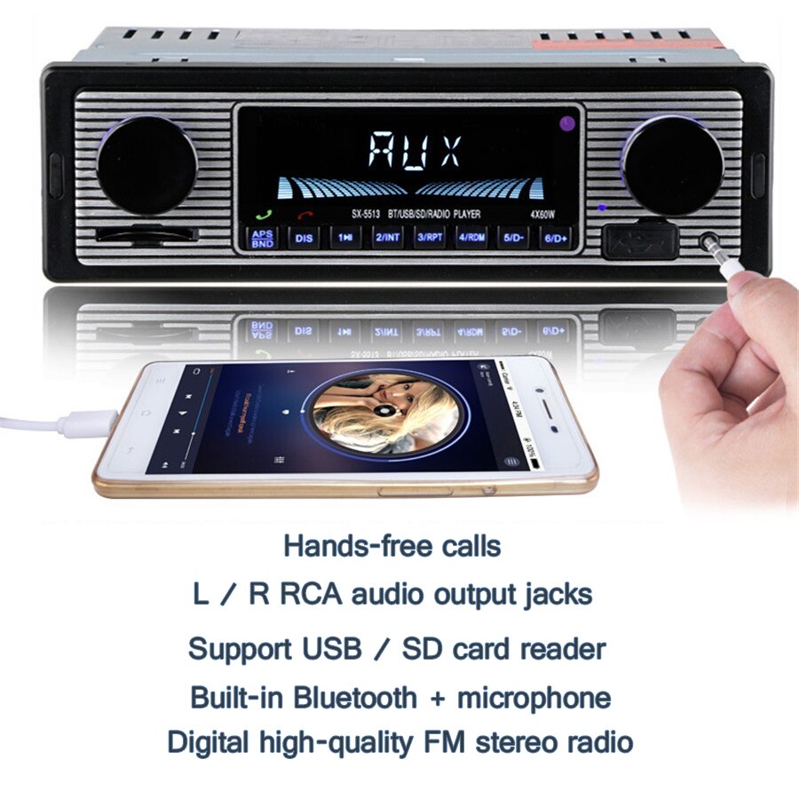 Vehicle MP3 Playe Bluetooth 4-channel High Power Output In-Dash Car Stereo Aux USB SD FM WMA MP3 WAV Radio Player