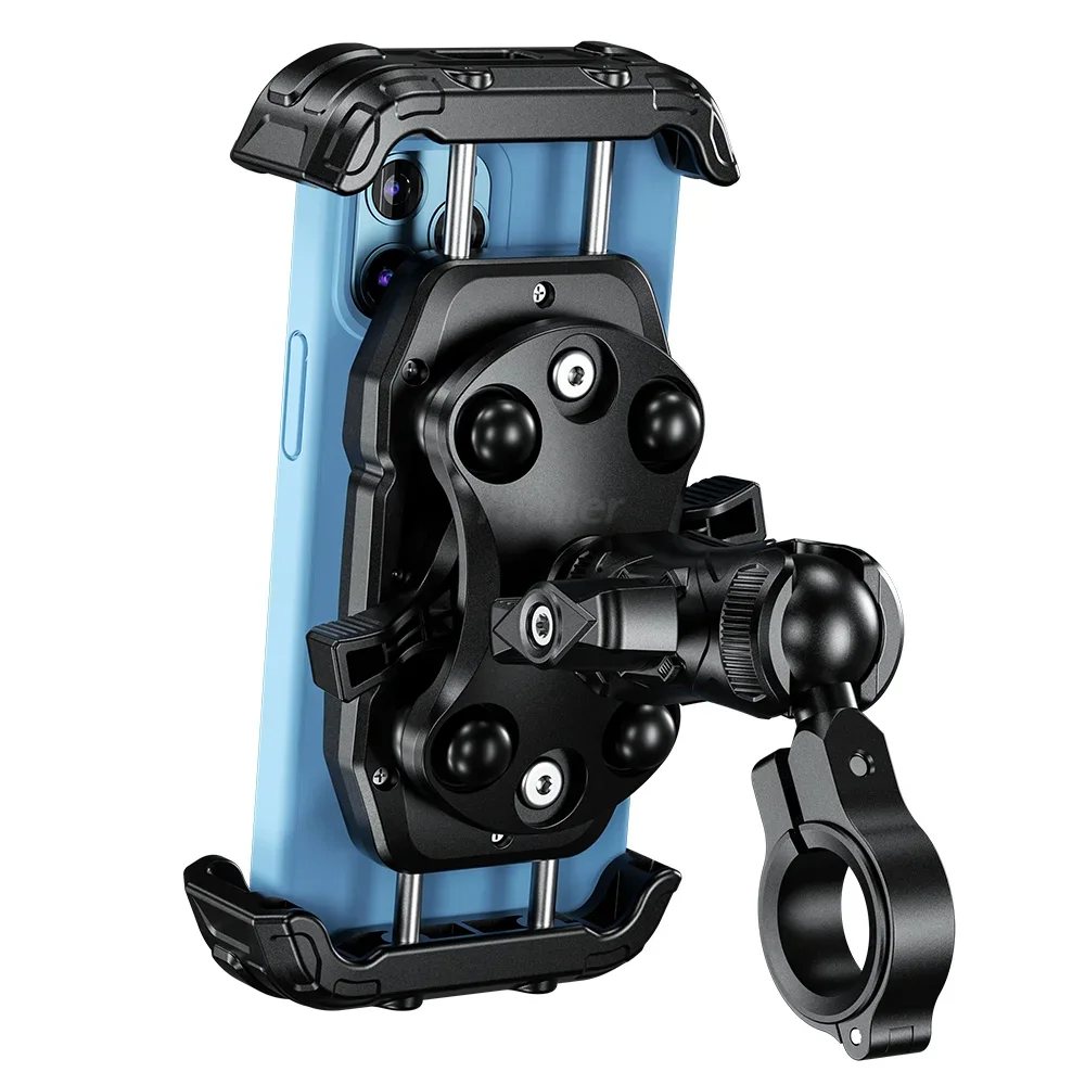 Motorcycle Phone Mount Holder Vibration Dampener Secure Lock Bike Handlebar Phone Mount for 16/15/ 14/13 Pro Max 5.4-7.2" Phones: black