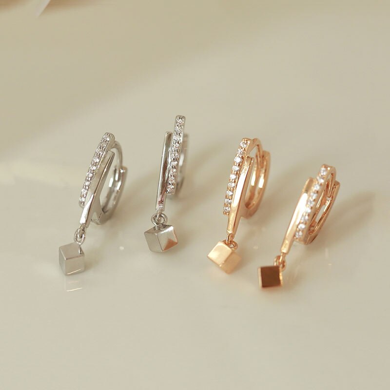 ANENJERY Luxury Shiny Zircon Small Square Hoop Earring For Women Party Daily Geometric Jewelry Accessories S-E1298