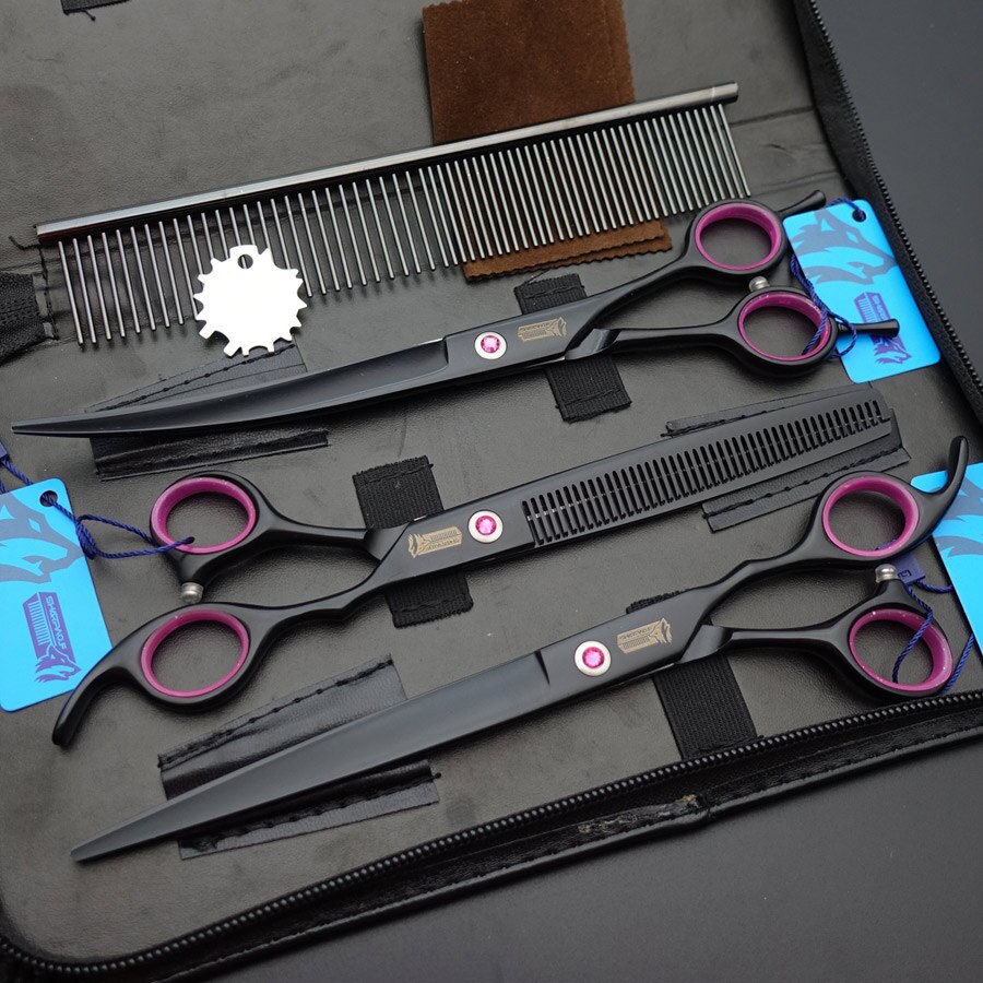 Pet Grooming Scissors set,8"Straight +7.5"Thinning +8" Curved scissors+Grooming Steel Brush Comb sets+kits/case