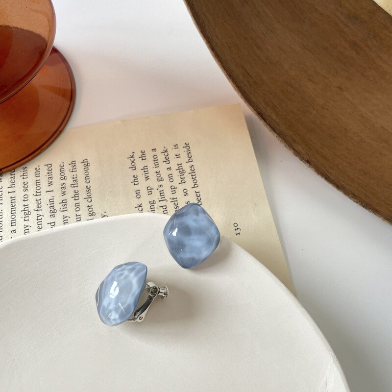Boucles d'oreilles en acrylique Macaron Transparent, carré irrégulier géométrique, Simple résine pierre en forme de cœur, boucles d'oreilles sans Piercing