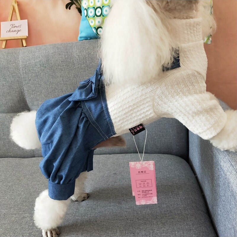 Thin Section Female Dog Clothes Spring and Summer Dog Skirt Siamese Denim Overalls Chihuahua Yorkshire Pet Accessories