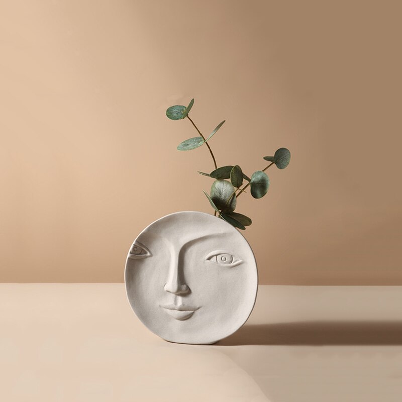 Nordisk keramik ansigtsvase enkel dekoration soveværelsesindretning stue veranda blomsterarrangement boligdekoration kunstvase