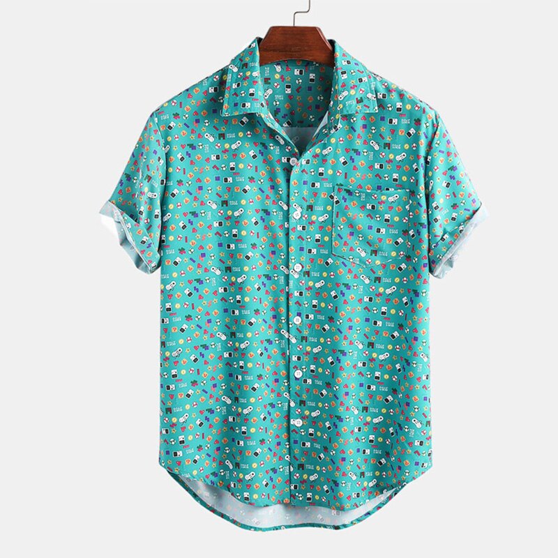 Skjorter til mænd tropisk ferie hawaii skjorte herre blomstret hip hop chemise homme kortærmet streetwear strand skjorte mænd: Blå / L
