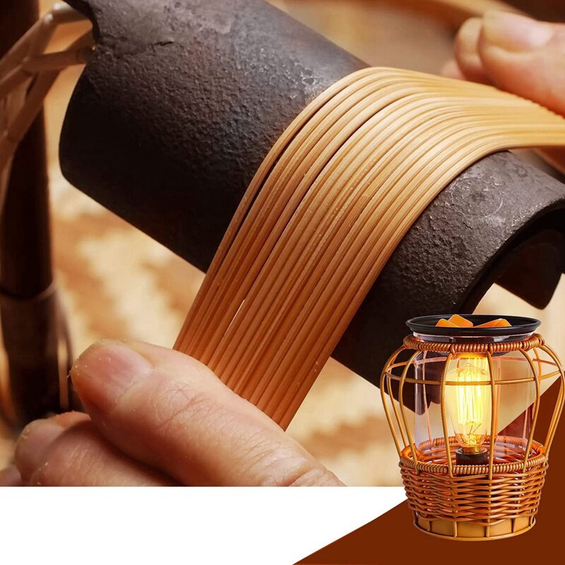Rattan Glass Woven Wax Burner Fresh Air, Bamboo Rattan Aroma Diffuser Light Night Light Rattan Light US Plug