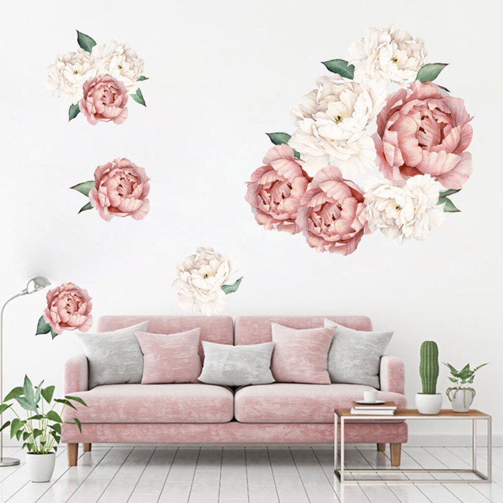 Autocollant Mural 3D fleur pivoine Style chinois | 1 pièce, autocollant Mural fleur pour salon chambre à coucher, autocollant de décoration murale maison # BL5
