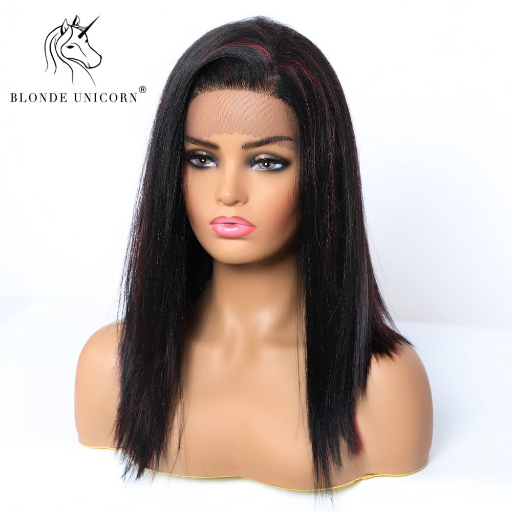 Blonde Unicorn Medium Long Front Lace Synthetic Wigs Black Brown with Highlight Wig for Black White Women Wedding Lace Hair