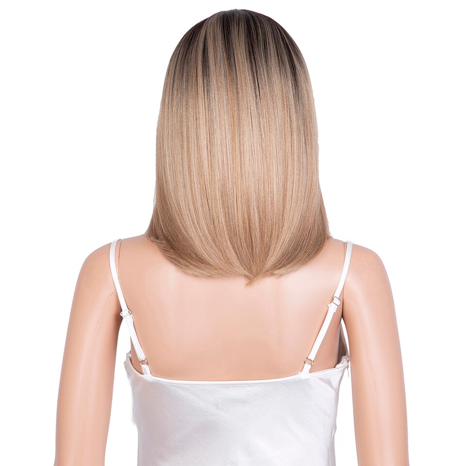 Raising Synthetic Blonde Hair Wig With Bangs Straight Hair Bob Wigs For Black Women 14 Inches Short Hair Full Machine Wig