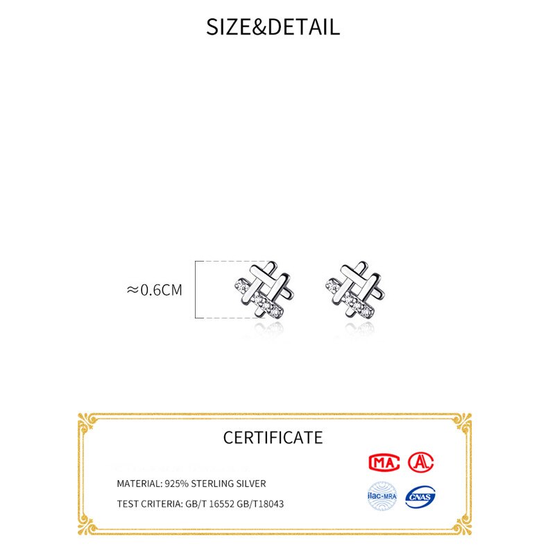 La monada nice fence stud earrings , 925 sterling silver , 925 small silver earrings for women, silver pierced girl student zircon