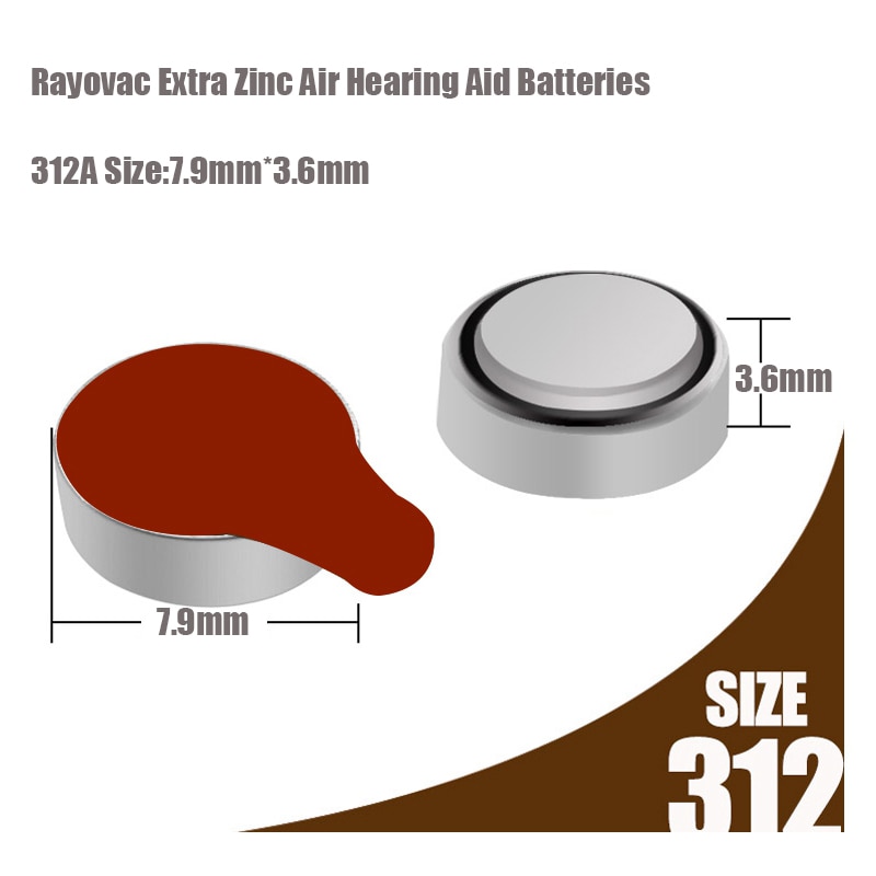 60 stk rayovac ekstra zink luft høreapparat batterier  a312 312a za312 312 pr41 høreapparat batteri  a312 til høreapparat