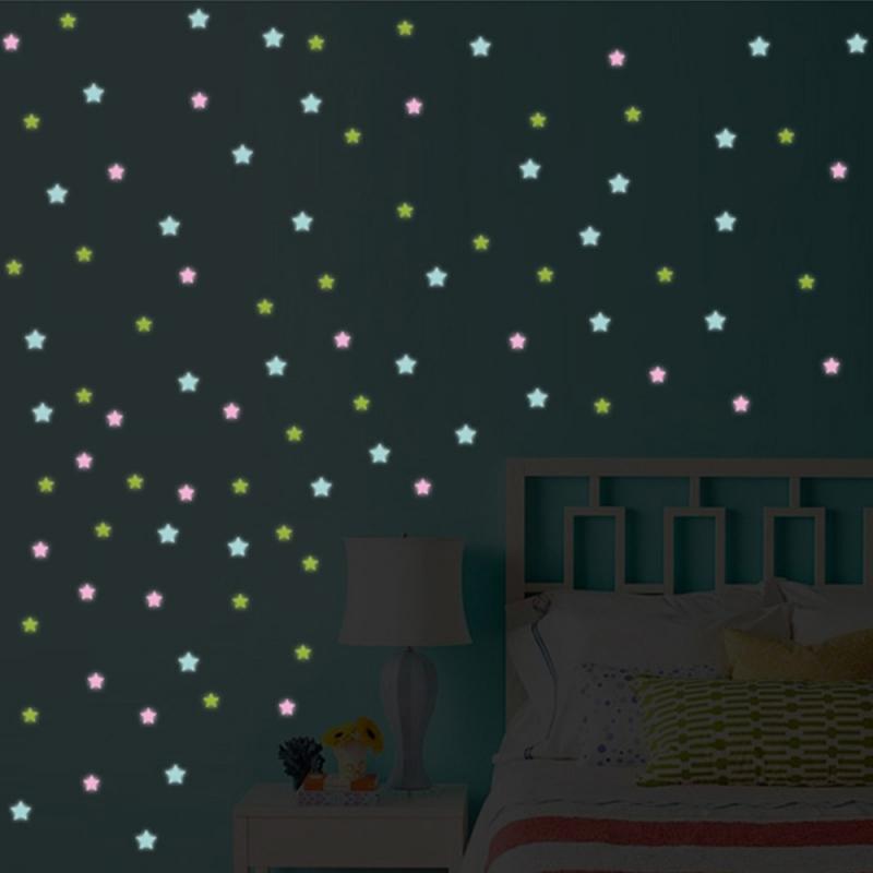 50pcs 3D Stars Luminous Fluorescent Wall Stickers Glow In The Dark Stars And Moon Plastic Stickers Ceilings & Wall Bedroom Decor