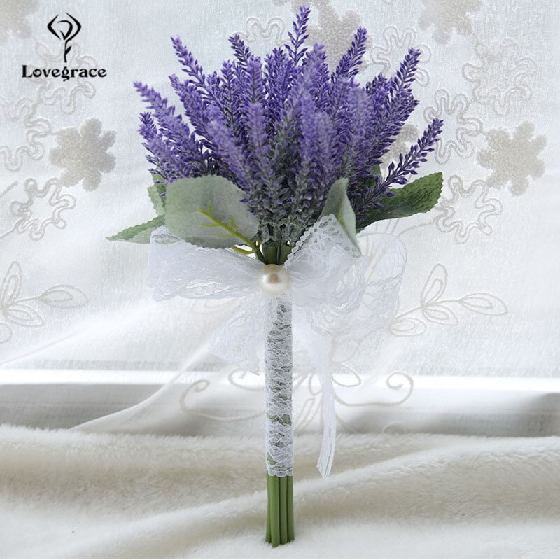 Lovegrace Lavender Flower Bouquet Bride Wedding Flower Artificial Purple Lavender Bridesmaid Sister Wedding Bouquet Home Decor: Default Title