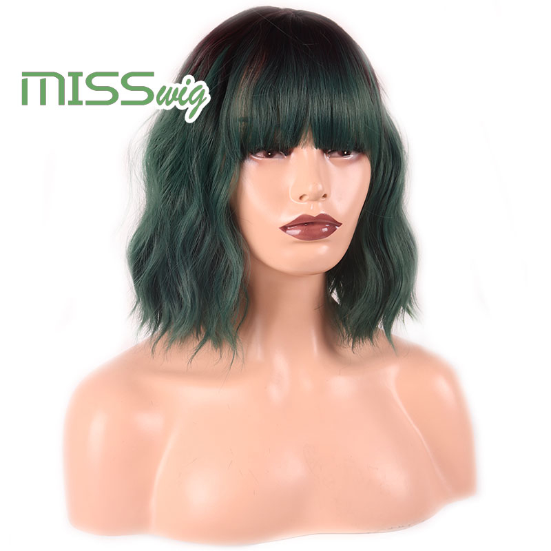 MISS perruque court vague d'eau cheveux synthétiques 16 couleurs disponibles perruque pour femmes fibre résistante à la chaleur quotidien faux cheveux