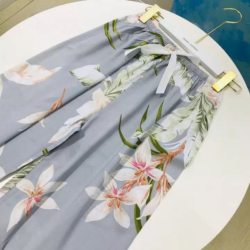 Vrouwen Zomer Slaap Bodems Homewear Slaap Broek Bloemenprint Pyjama Broek Katoen Comfortabele Brede-Been Elastische Ouc129