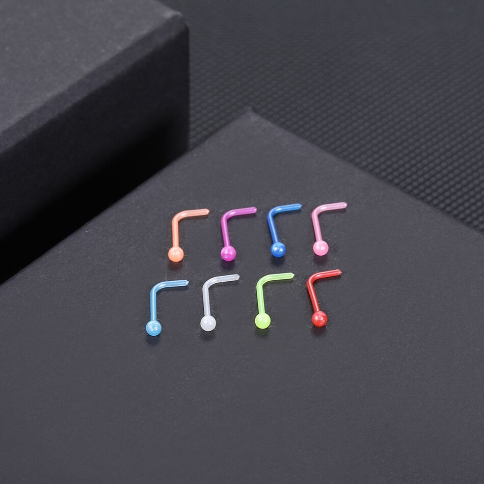 8 pz/lotto acrilico L forma naso perno pacchetto 20G colorato perno naso squillare impostato naso vite piercing Nariz lotto narice orecchino piercing: Style3