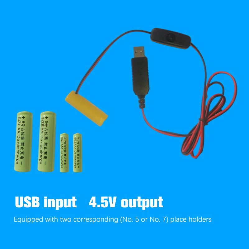 Aaa Attrappe-Batterie Adapter USB-Netzteil Schalter Kabel ersetzen aaa Batterien für Fernbedienungen Kamera Spielzeug LED-Streifen