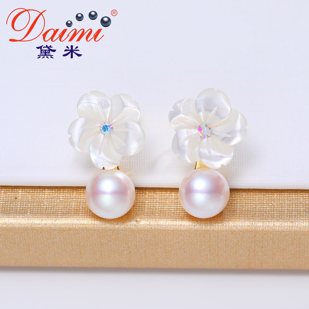 DAIMI Romantico Fiore di Pesca S925 Sliver Orecchini 6-7mm di Acqua Goccia Orecchini di Perle D'acqua Dolce Per Le Donne