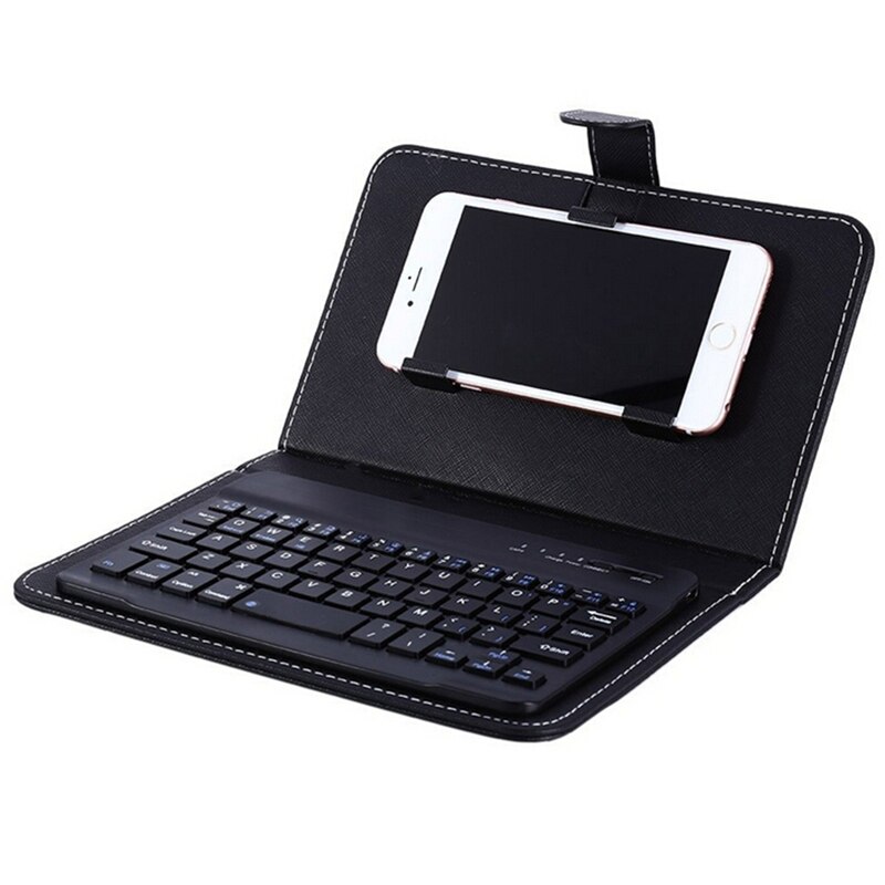 Funda de piel sintética para teclado inalámbrico, funda protectora portátil para iPhone 6 7, teléfono móvil con teclado Bluetooth: black