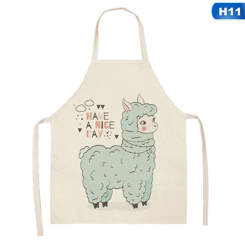 1pc Cute Alpaca llama Printed Apron Cotton Linen Sleeveless Aprons Household Cooking Baking Waist Bib Kitchen Pinafore 53*65cm: 11