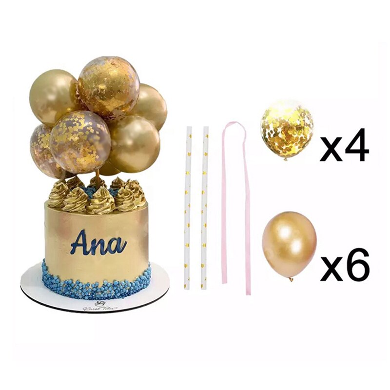 10Pcs 5 Inch Metalen Ballon Cake Topper Confetti Ballon Cake Topper Balonsfor Bruiloft Verjaardag Baby Shower Decor Home Decoration