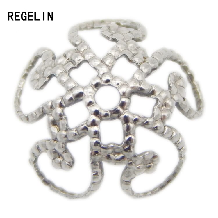 REGELIN Rvs Silver Tone Flower Eindkappen Metalen Filigraan Charm Spacer Kralen voor DIY Sieraden Bevindingen 50 stks/partij 8 /10mm