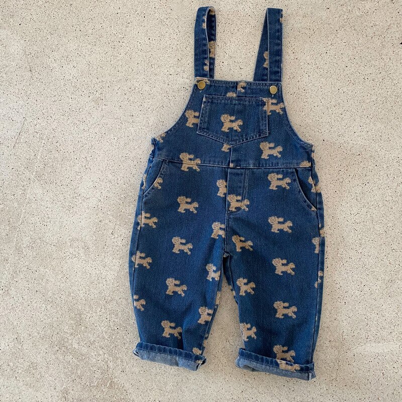 Monos de mezclilla con dibujos de perros para niños y niñas, pantalones informales holgados con tirantes, unisex, Primavera: 6 años